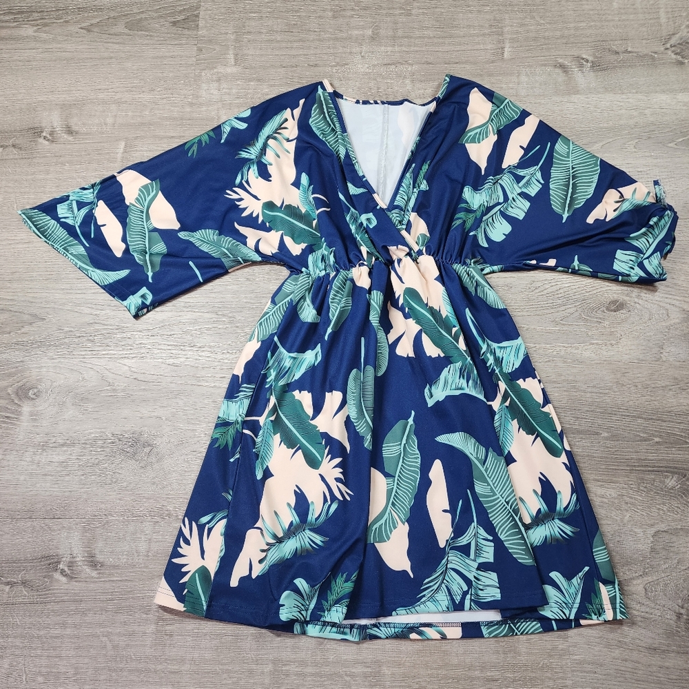Tropical Navy Blue Floral Cover Up Dress Small - Picture 2 of 15